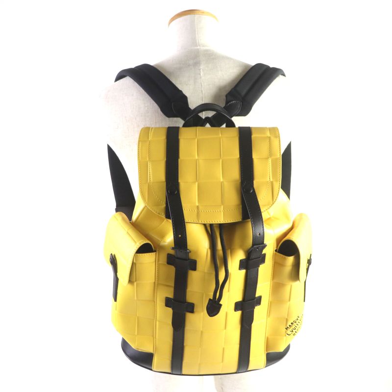 Louis Vuitton M25016 Damier Scuba Christopher MM Leather Backpack Yellow Black