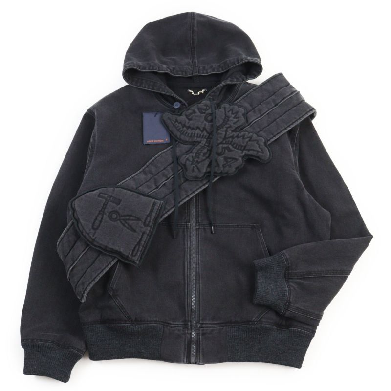 Louis Vuitton 1a5pav Zip Throw Denim Hoodie With Sash And Patch Zip Cotton