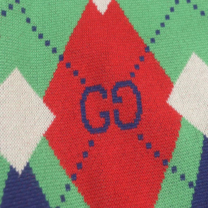 Gucci 21AW 653841 100% Cotton GG Logo Argyle V-neck Gilet Knit Vest Green S