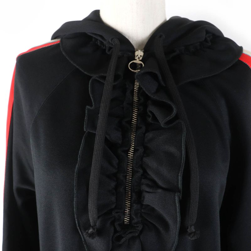 Gucci 502280 Armline Logo Design Half Zip Hooded Jersey Dress Black XS Made In