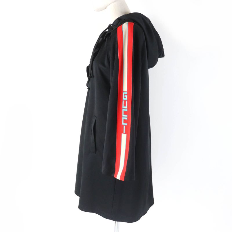 Gucci 502280 Armline Logo Design Half Zip Hooded Jersey Dress Black XS Made In
