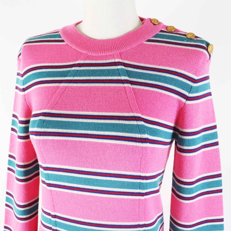 Louis Vuitton 22SS 100% Wool Logo Gold Button LV Stripe Sleeve Dress/dress