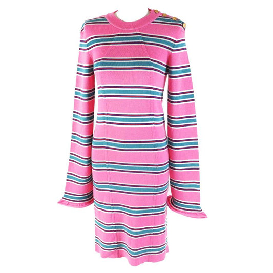 Louis Vuitton 22SS 100% Wool Logo Gold Button LV Stripe Sleeve Dress/dress