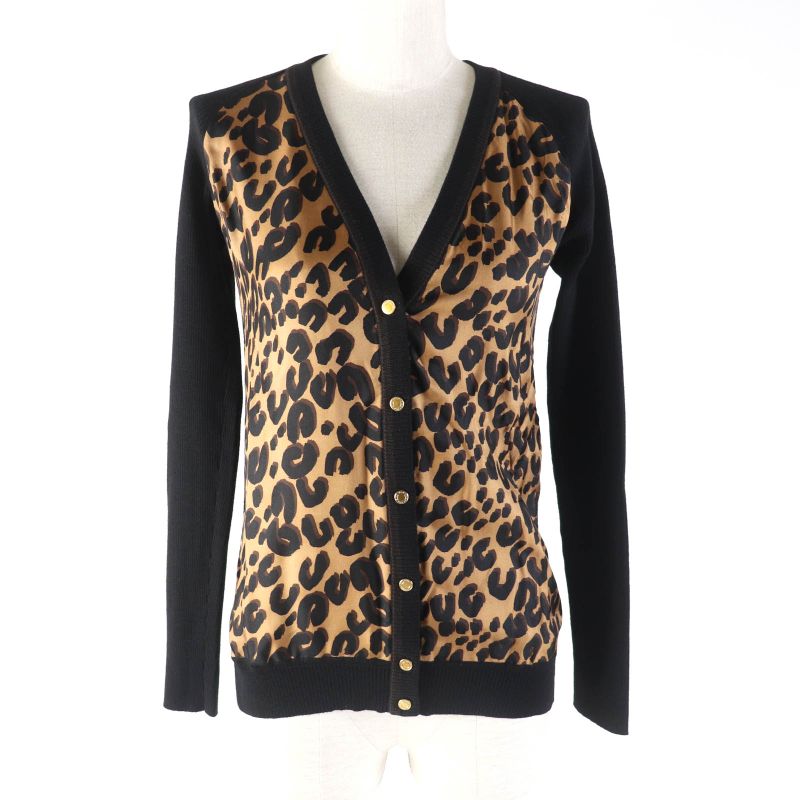 Louis Vuitton Leopard Silk Switched V-neck Wool Cardigan With Logo Buttons