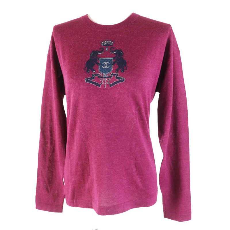 CHANEL 12A P44155 100% Alpaca Coco Mark Elephant Long Sleeve Knit Pullover