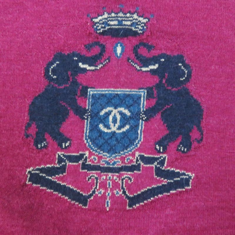 CHANEL 12A P44155 100% Alpaca Coco Mark Elephant Long Sleeve Knit Pullover