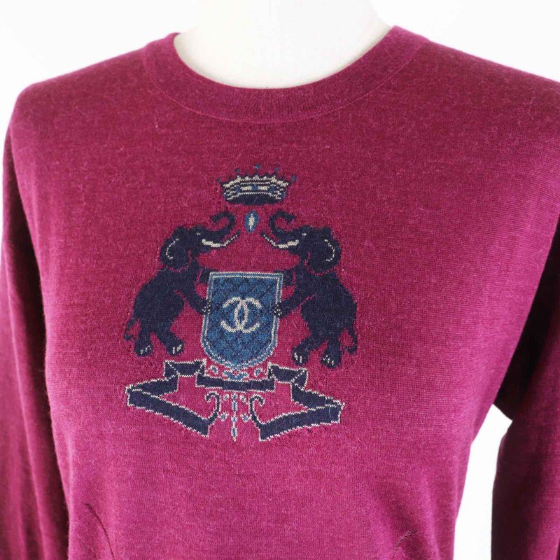 CHANEL 12A P44155 100% Alpaca Coco Mark Elephant Long Sleeve Knit Pullover