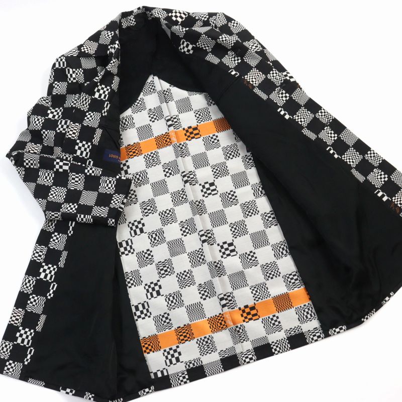 Louis Vuitton 21AW Hkc71w Distorted Damier Chester Coat Black White 50 Made In