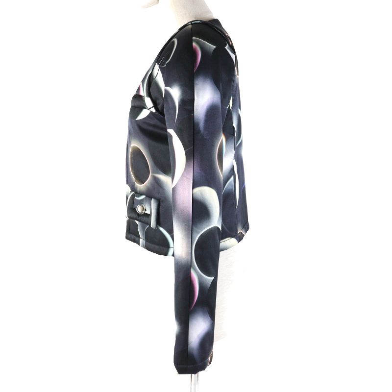 CHANEL P57584 Silk Blend Coco Mark Button All-over Pattern Zip-up Collarless