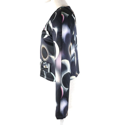 CHANEL P57584 Silk Blend Coco Mark Button All-over Pattern Zip-up Collarless