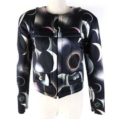 CHANEL P57584 Silk Blend Coco Mark Button All-over Pattern Zip-up Collarless