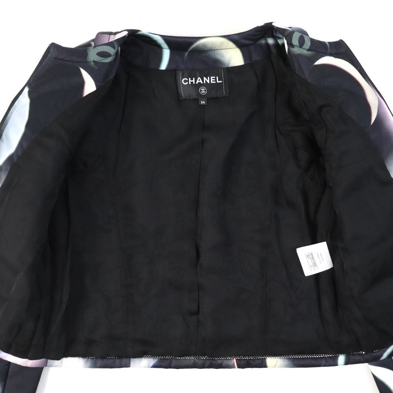 CHANEL P57584 Silk Blend Coco Mark Button All-over Pattern Zip-up Collarless