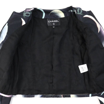 CHANEL P57584 Silk Blend Coco Mark Button All-over Pattern Zip-up Collarless