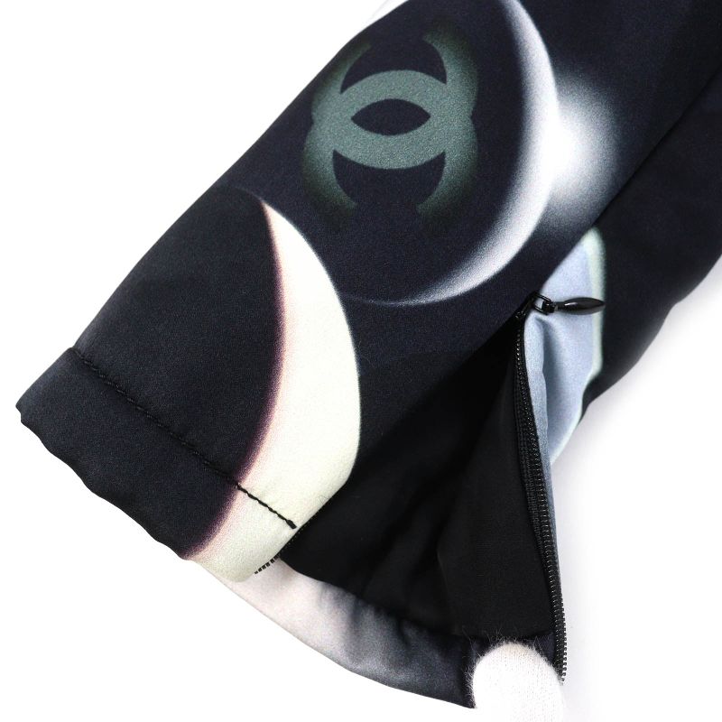 CHANEL P57584 Silk Blend Coco Mark Button All-over Pattern Zip-up Collarless