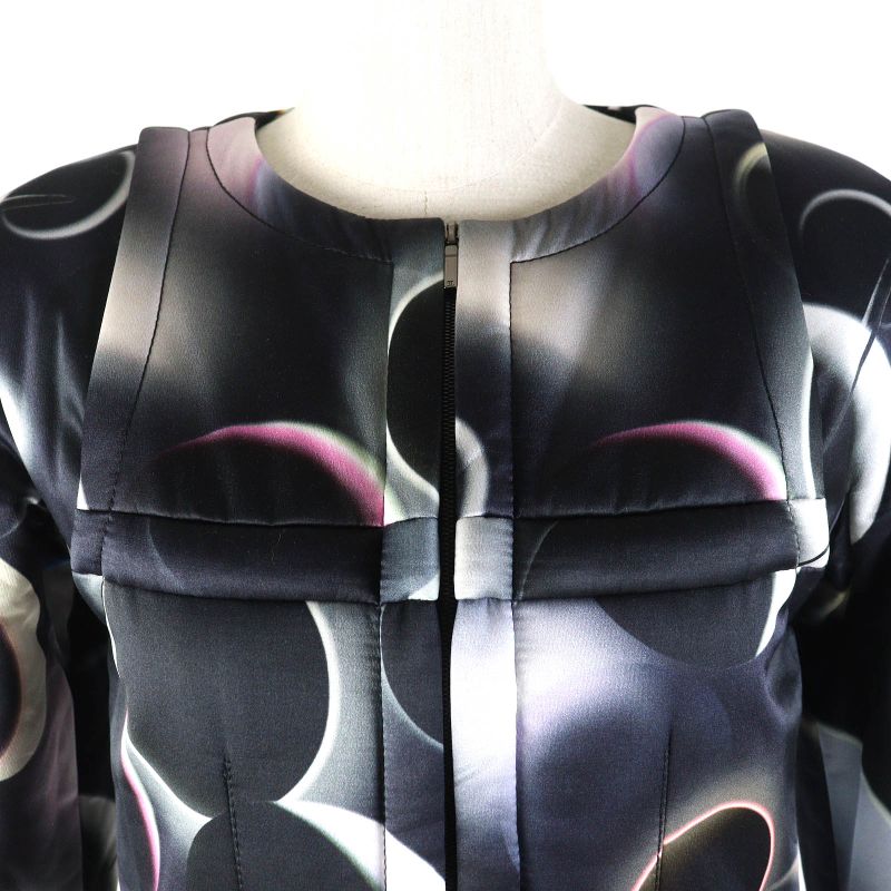 CHANEL P57584 Silk Blend Coco Mark Button All-over Pattern Zip-up Collarless