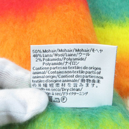 LOEWE Stripe Scarf Mohair Wool Mix Anagram Leather Patch Fringed Stole Scarf