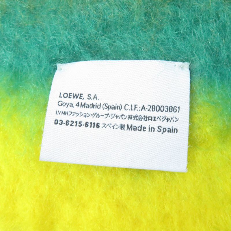 LOEWE Stripe Scarf Mohair Wool Mix Anagram Leather Patch Fringed Stole Scarf