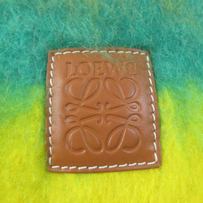 LOEWE Stripe Scarf Mohair Wool Mix Anagram Leather Patch Fringed Stole Scarf