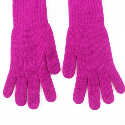 CHANEL 100% Cashmere Coco Embroidered Knit Long Gloves/gloves Purple Made In