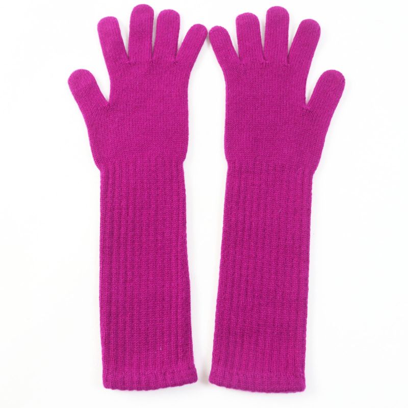 CHANEL 100% Cashmere Coco Embroidered Knit Long Gloves/gloves Purple Made In