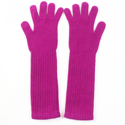 CHANEL 100% Cashmere Coco Embroidered Knit Long Gloves/gloves Purple Made In