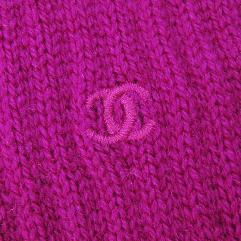 CHANEL 100% Cashmere Coco Embroidered Knit Long Gloves/gloves Purple Made In