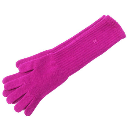 CHANEL 100% Cashmere Coco Embroidered Knit Long Gloves/gloves Purple Made In