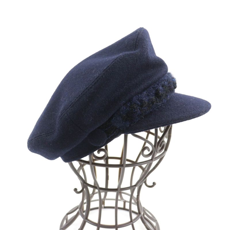 CHANEL 2019 19V 100% Wool With Coco Mark Hardware Knitted Use Hat Casket Navy S