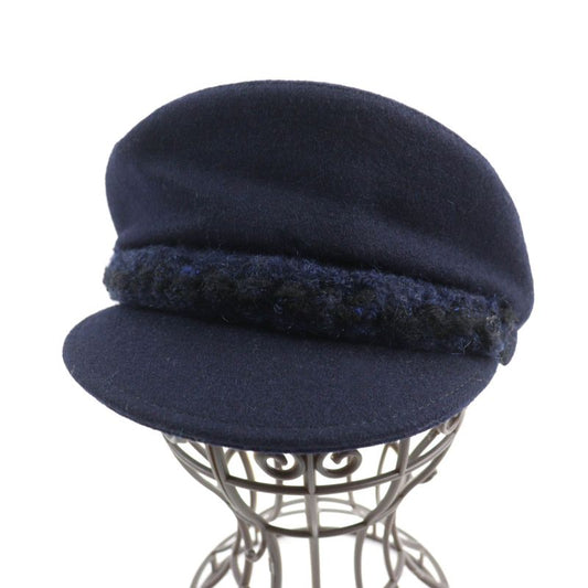 CHANEL 2019 19V 100% Wool With Coco Mark Hardware Knitted Use Hat Casket Navy S