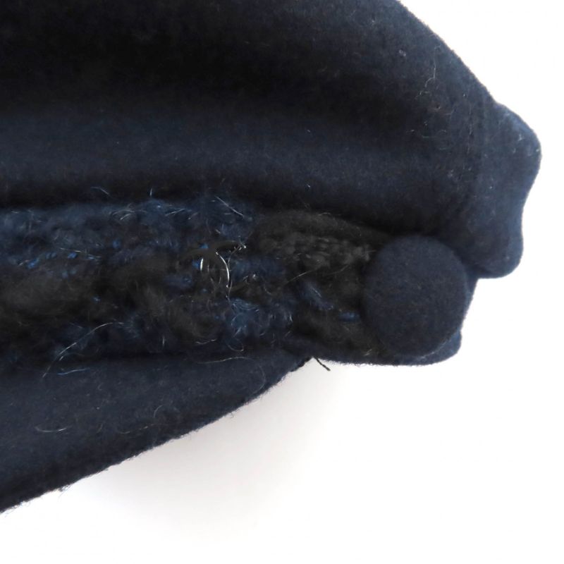 CHANEL 2019 19V 100% Wool With Coco Mark Hardware Knitted Use Hat Casket Navy S