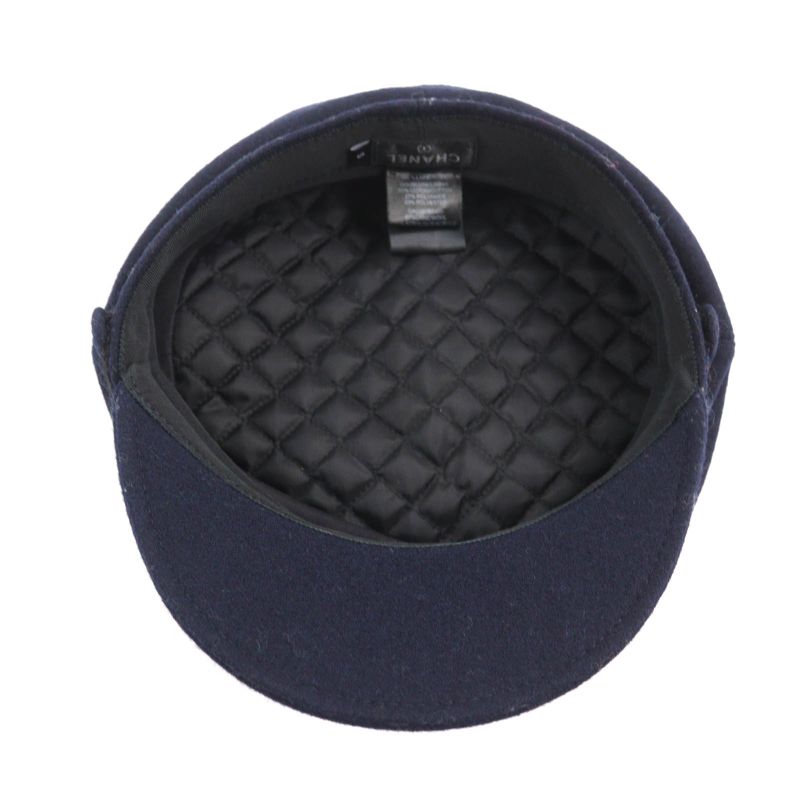 CHANEL 2019 19V 100% Wool With Coco Mark Hardware Knitted Use Hat Casket Navy S