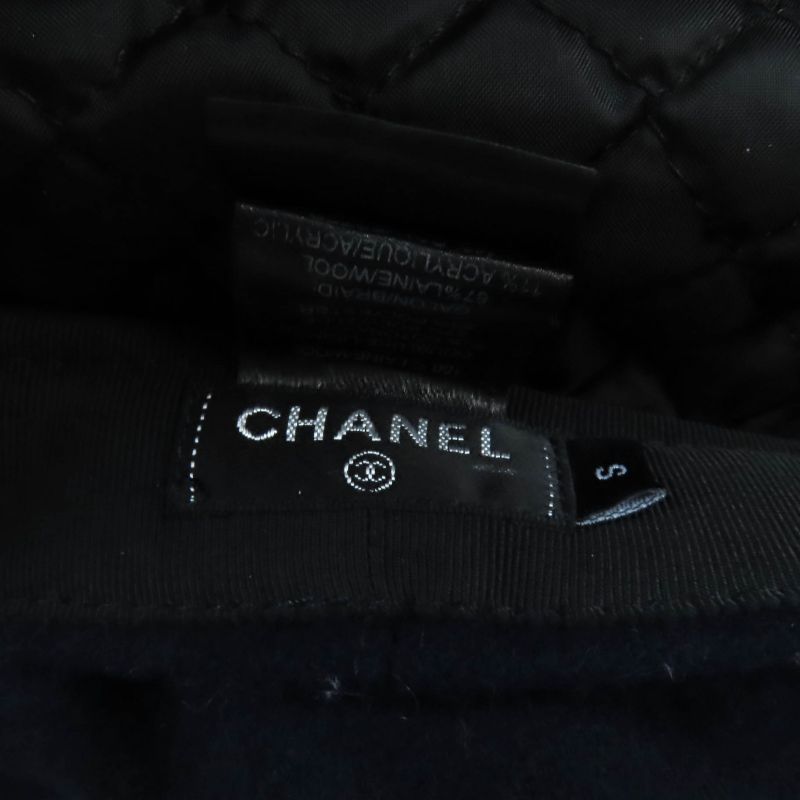 CHANEL 2019 19V 100% Wool With Coco Mark Hardware Knitted Use Hat Casket Navy S
