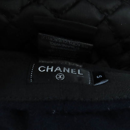 CHANEL 2019 19V 100% Wool With Coco Mark Hardware Knitted Use Hat Casket Navy S