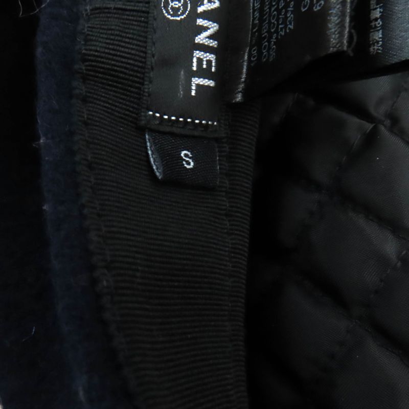 CHANEL 2019 19V 100% Wool With Coco Mark Hardware Knitted Use Hat Casket Navy S