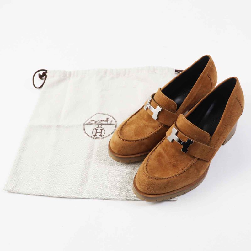 Hermes 2022 222061 Silver Hardware Hhardware Suede Leather Heel Loafer/pumps