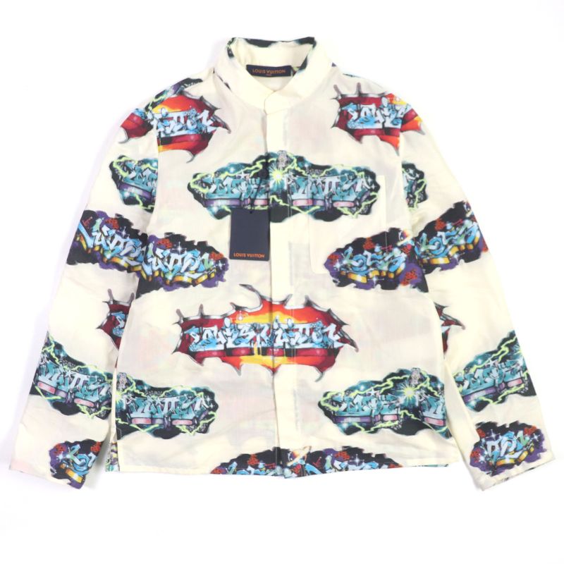  Louis Vuitton 2022 Hns09w LV Graffiti Stand Collar Long Sleeve Shirt Cream