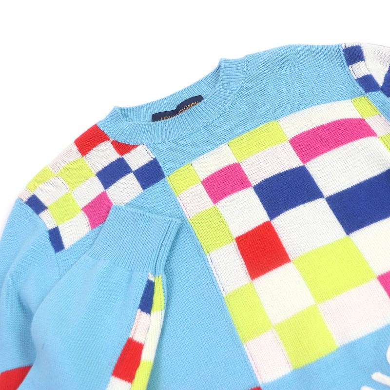 Louis Vuitton 1a8p48 2021 100% Wool Distorted Giant Damier Sweater Knit Light