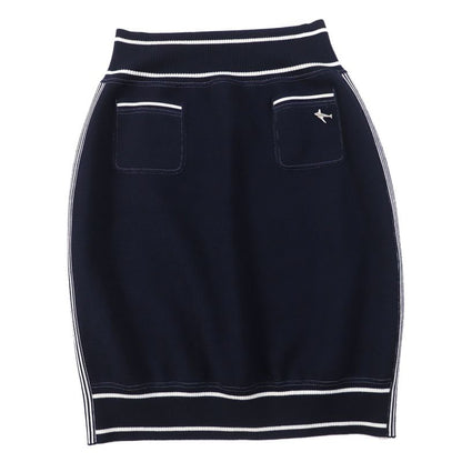 CHANEL 08C P32497 Airline Cotton Cashmere Blend Knit Skirt With Airplane Charm