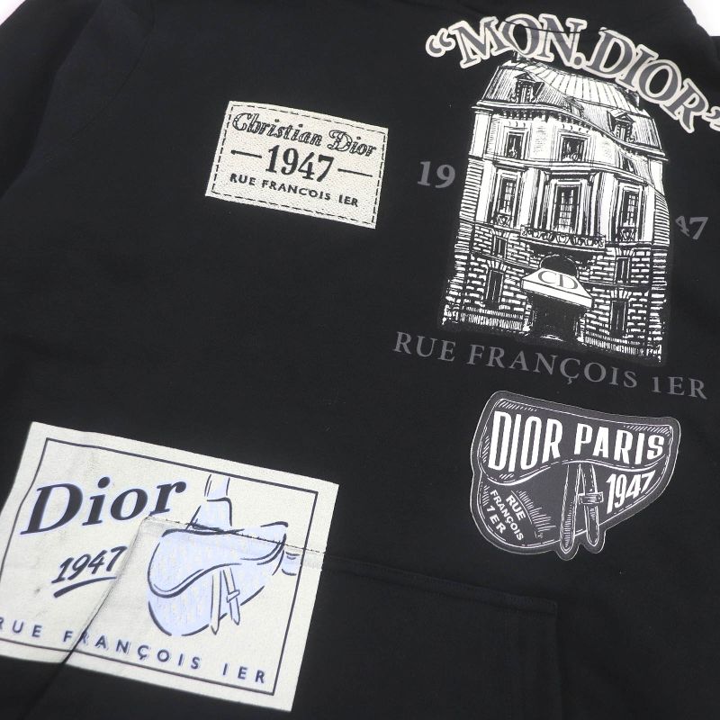 DIOR Homme 20SS 013j605b0531 Cotton Archive Patch Saddle Pullover Hoodie Black
