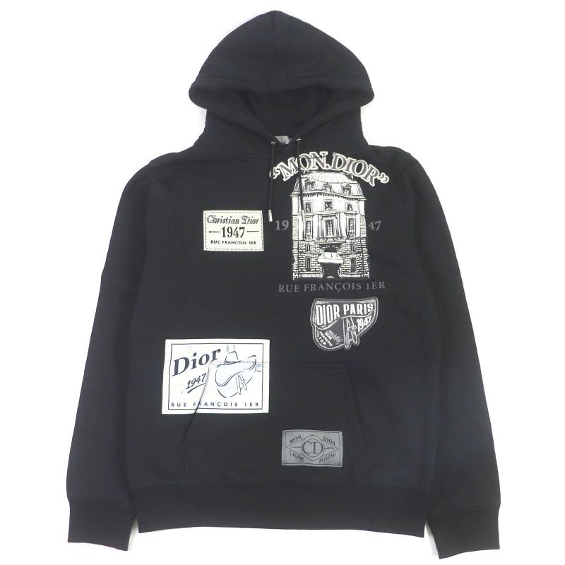 DIOR Homme 20SS 013j605b0531 Cotton Archive Patch Saddle Pullover Hoodie Black