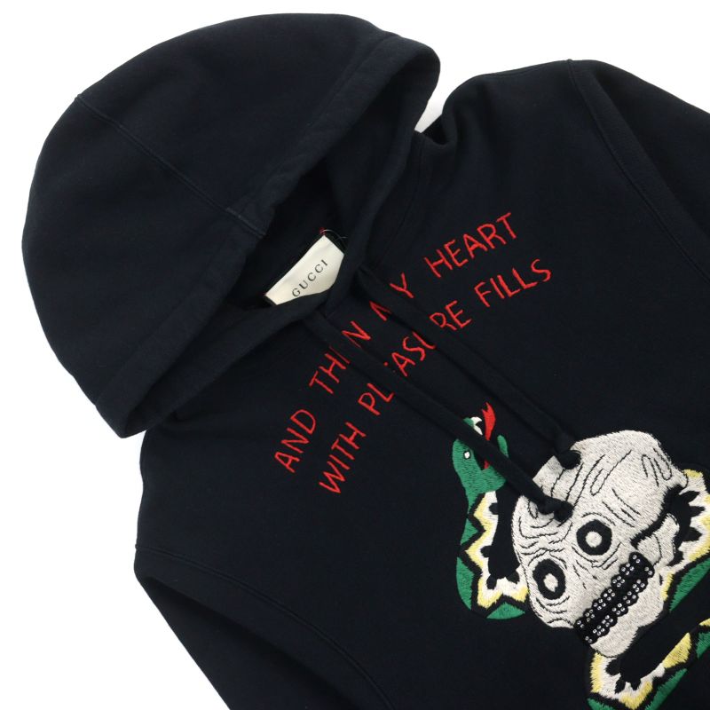 Gucci 569828 100% Cotton Skull Snake Embroidery Rhinestone Embellishment Hoodie