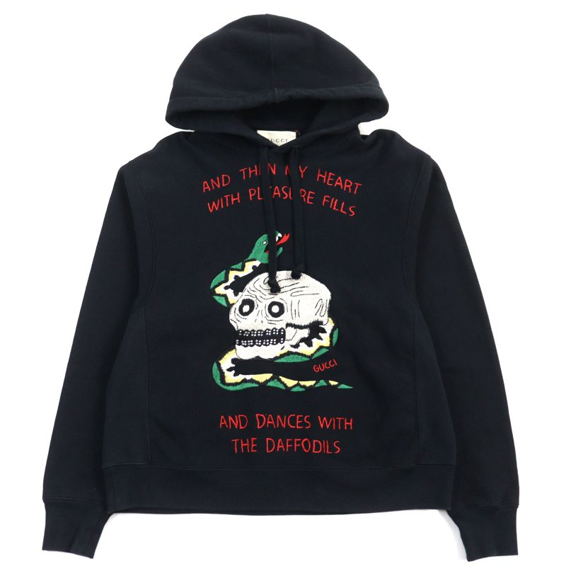 Gucci 569828 100% Cotton Skull Snake Embroidery Rhinestone Embellishment Hoodie