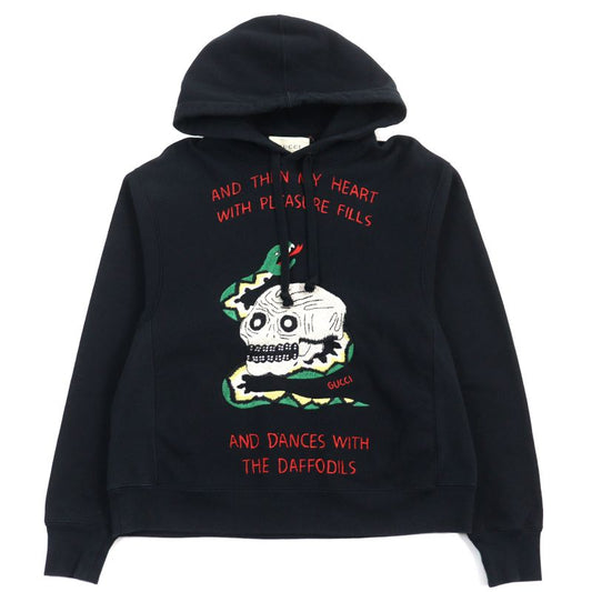 Gucci 569828 100% Cotton Skull Snake Embroidery Rhinestone Embellishment Hoodie