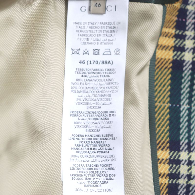  Gucci 22AW 710795 Metamorfosi Metamorphosis Wool Nylon Checked Riders Design