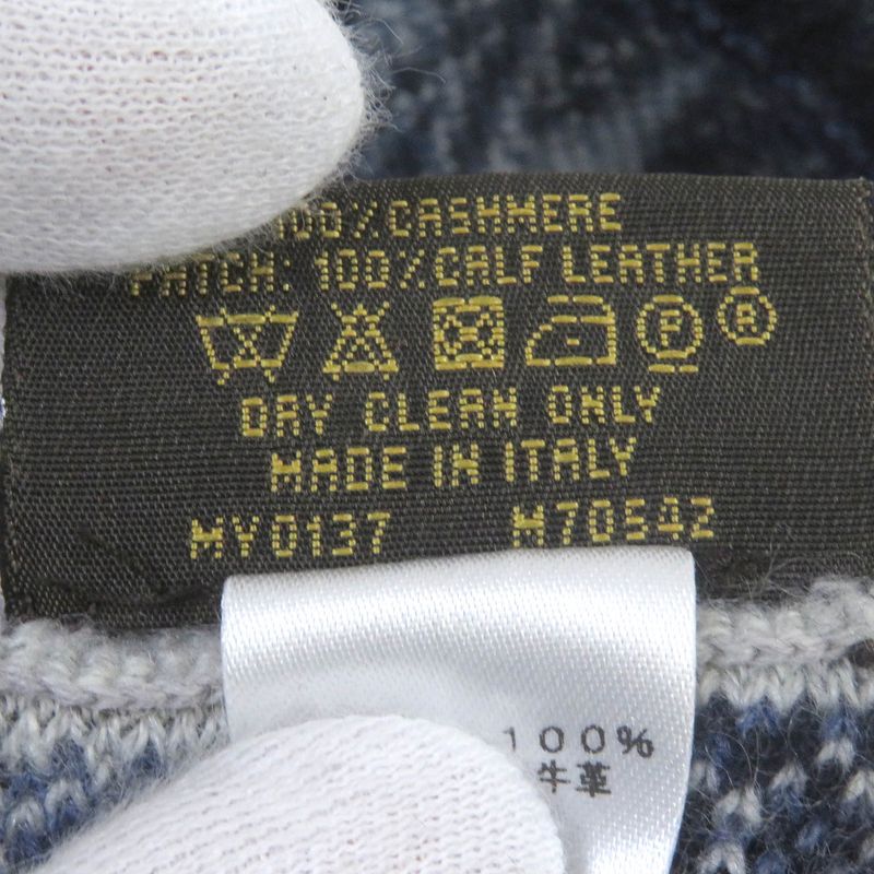 Louis Vuitton M70542 100% Cashmere Leather Logo Patch Chevron Stripe Knit Cap