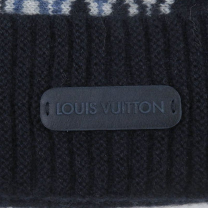 Louis Vuitton M70542 100% Cashmere Leather Logo Patch Chevron Stripe Knit Cap