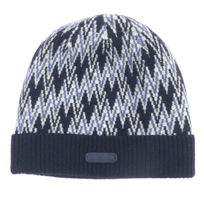 Louis Vuitton M70542 100% Cashmere Leather Logo Patch Chevron Stripe Knit Cap
