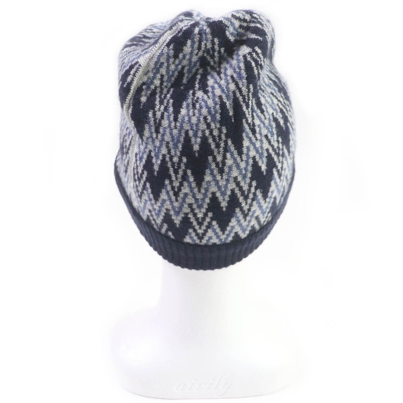 Louis Vuitton M70542 100% Cashmere Leather Logo Patch Chevron Stripe Knit Cap