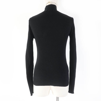 Prada 2023 Dna945 100% Cotton Ribbed Long Sleeve High Neck Knit Top Black 36