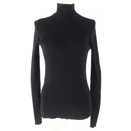 Prada 2023 Dna945 100% Cotton Ribbed Long Sleeve High Neck Knit Top Black 36